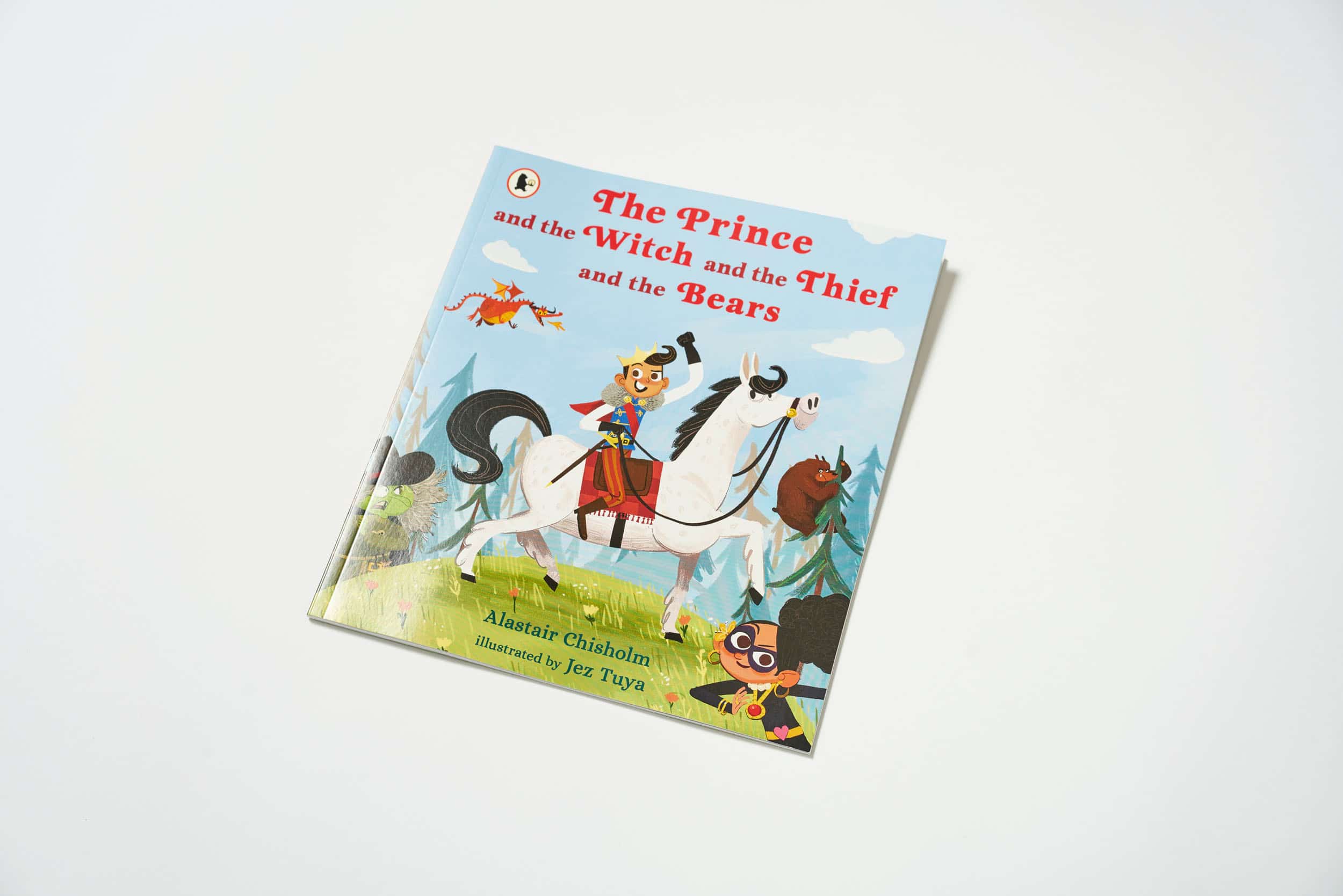 Image of a book called 'The Prince and the Witch and the Thief and the Bears' with an illustration of someone riding a horse on the cover.