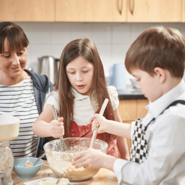 mum cooking with her children 