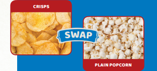 Graphic of swapping crisps for plain popcorn 