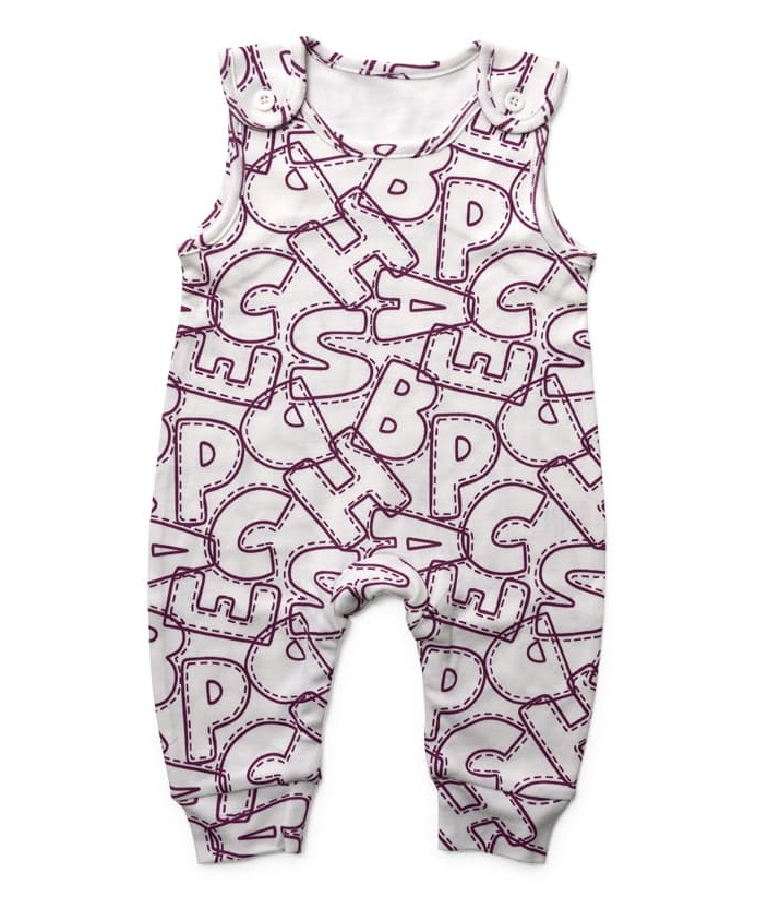 Raspberry and white sleeveless playsuit with alphabet pattern
